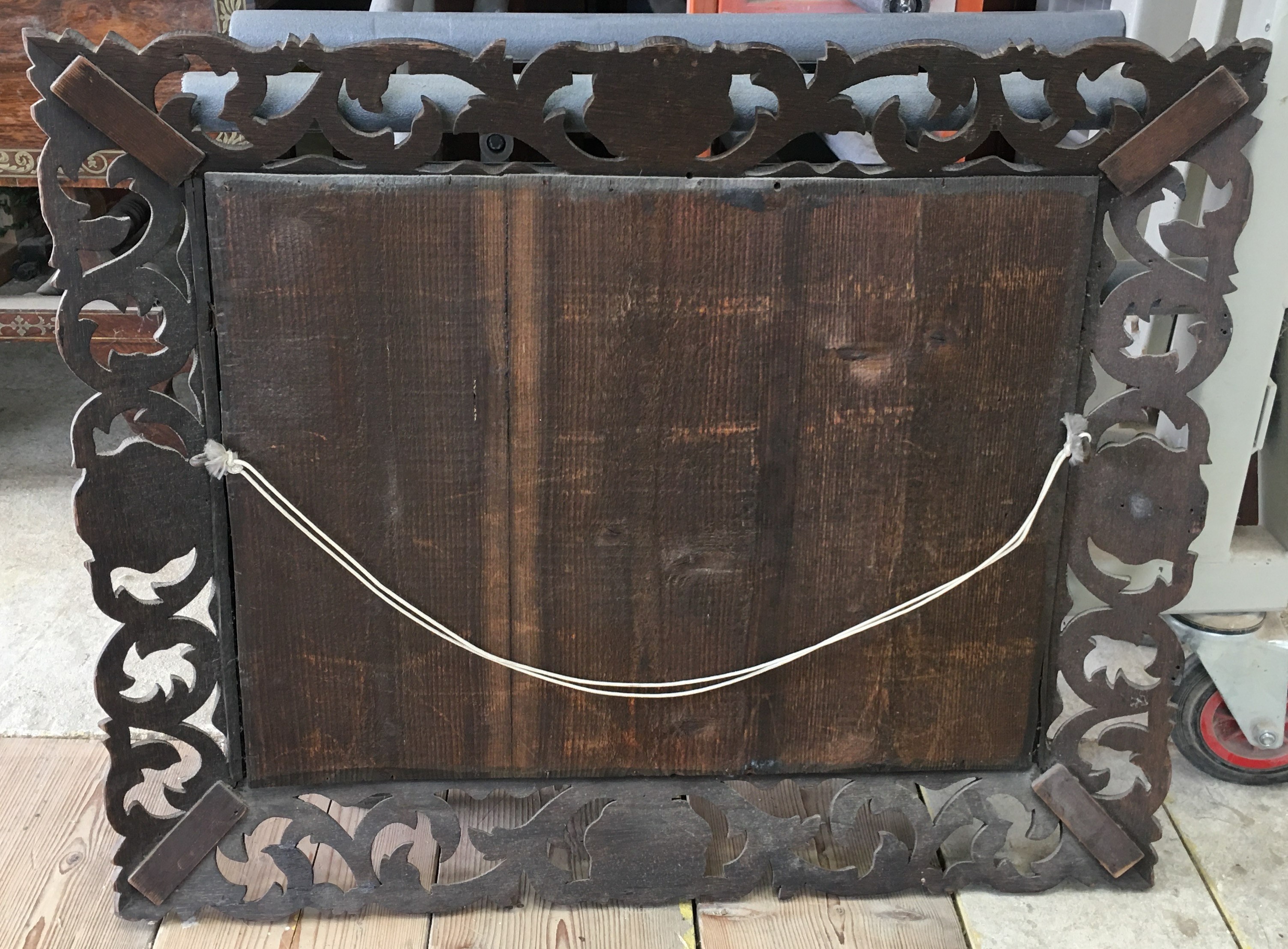 A Victorian rectangular carved oak bevelled glass mirror, width 88cm, height 70cm